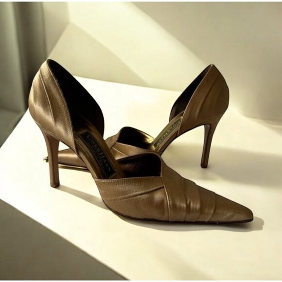 COLE HAAN Gold Satin D’Orsay Heels Size 7.5 Ship in original box - Picture 1 of 9